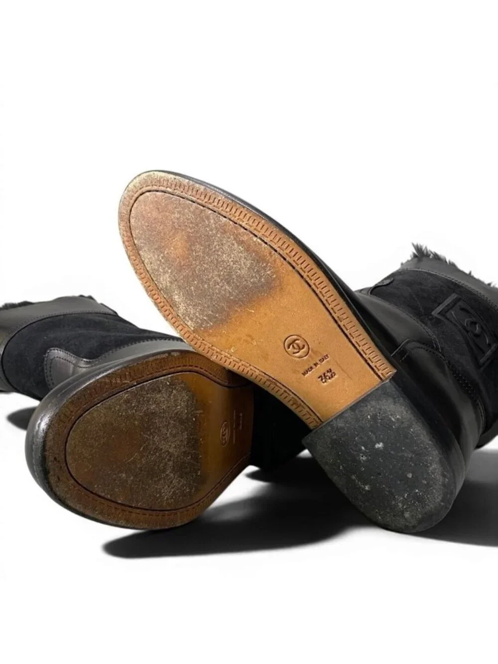Chanel Sports Back Zip Middle Boots CC Logo Leather